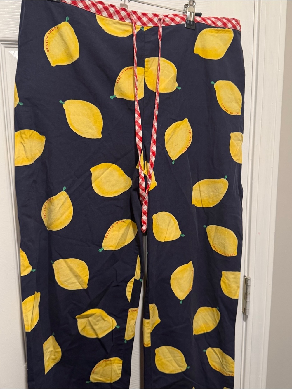 Tommy Hilfiger Lemon Print Pajama Lounge Pants Medium 100% Cotton Navy Red